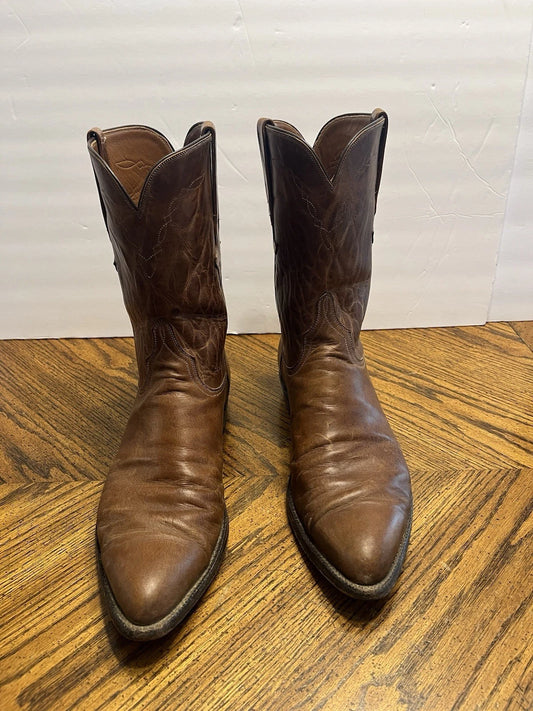 Vintage Lucchese Roper Handmade Western Brown Leather Cowboy Boots Sz 12 D