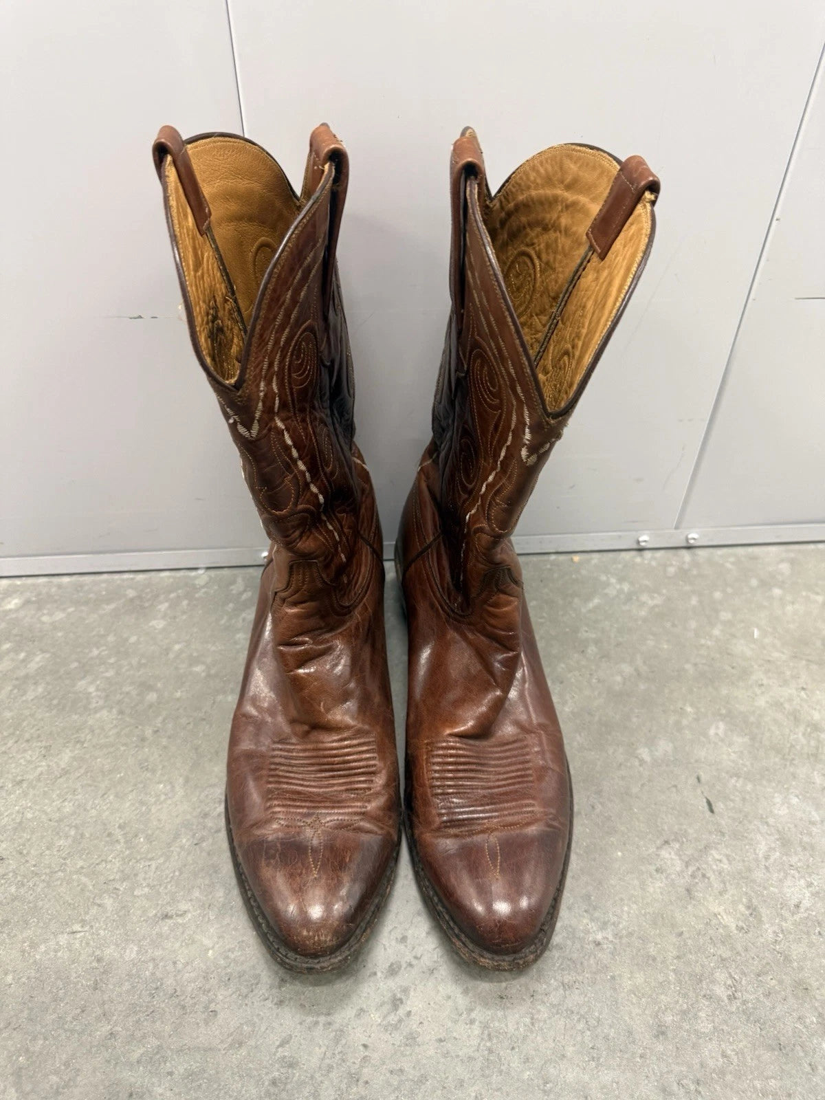 Lucchese Cowboy Boots Mens 12D Brown Leather Handmade USA Western Boots