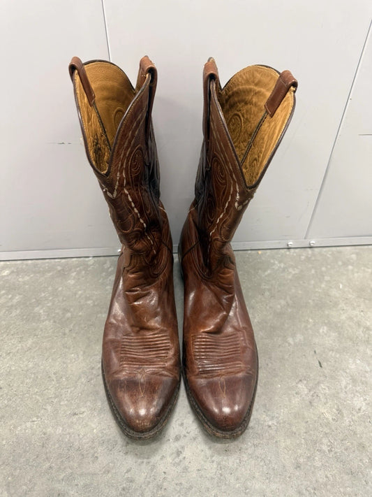 Lucchese Cowboy Boots Mens 12D Brown Leather Handmade USA Western Boots