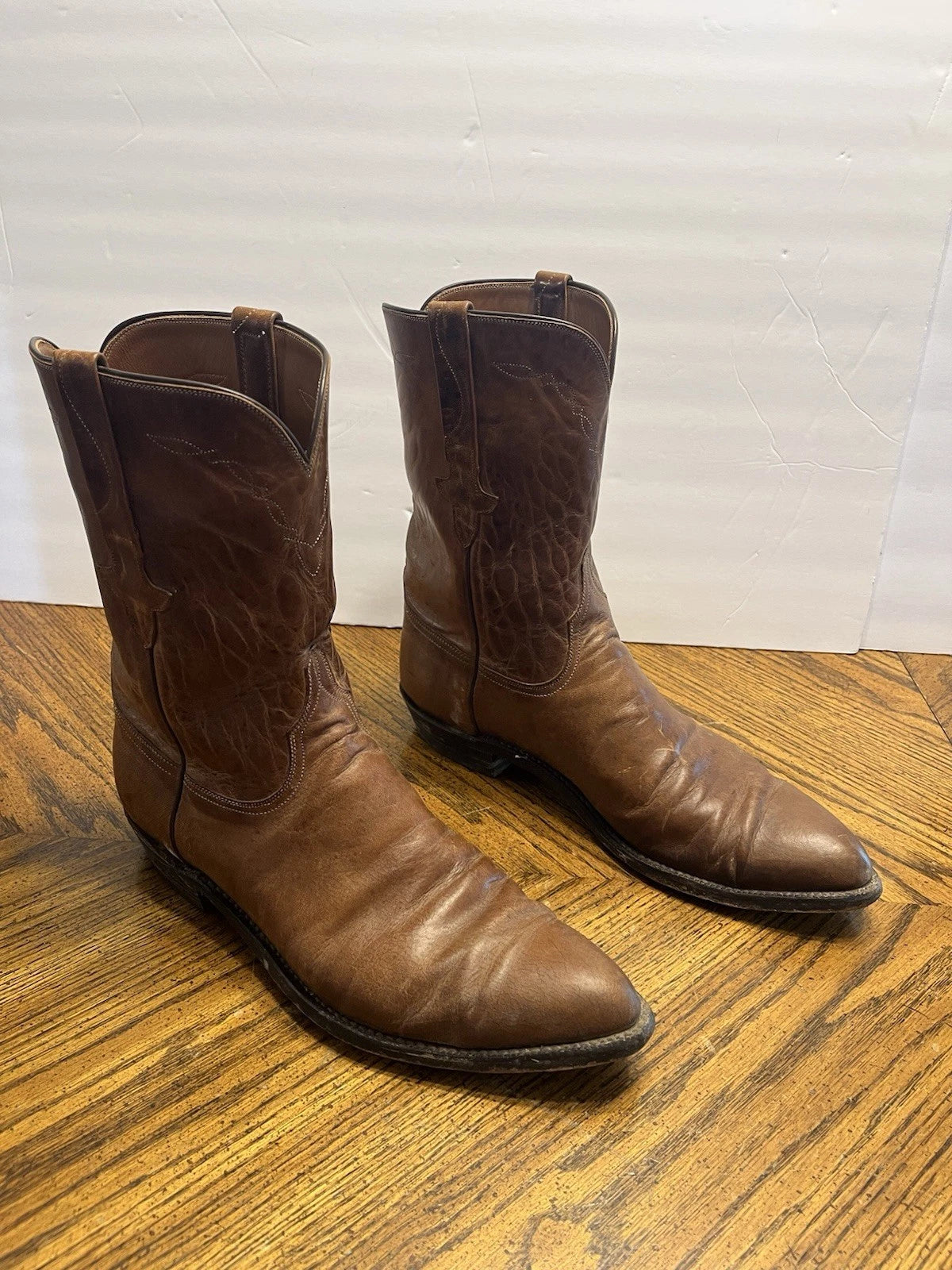 Vintage Lucchese Roper Handmade Western Brown Leather Cowboy Boots Sz 12 D