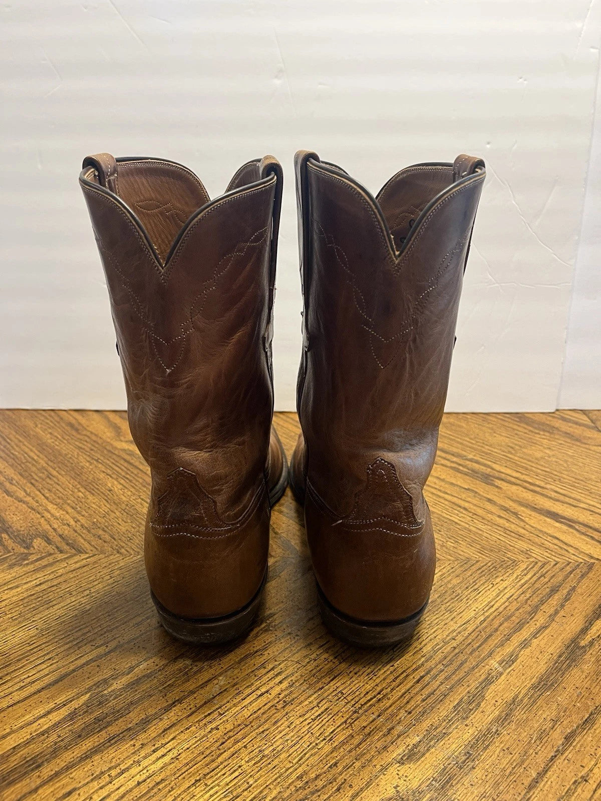 Vintage Lucchese Roper Handmade Western Brown Leather Cowboy Boots Sz 12 D