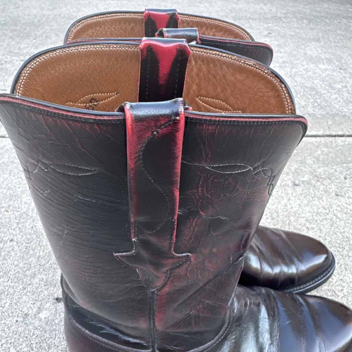 Lucchese Handmade Roper Boots Mens 8.5 D - 85680 Color: Black Cherry