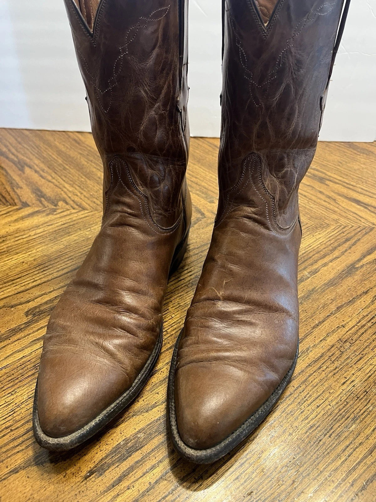Vintage Lucchese Roper Handmade Western Brown Leather Cowboy Boots Sz 12 D