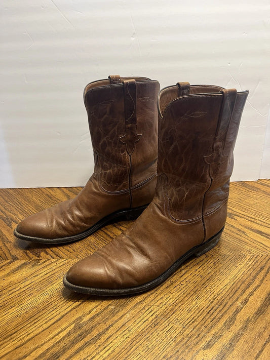 Vintage Lucchese Roper Handmade Western Brown Leather Cowboy Boots Sz 12 D