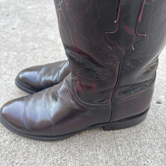 Lucchese Handmade Roper Boots Mens 8.5 D - 85680 Color: Black Cherry